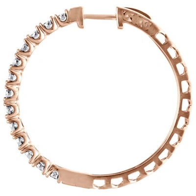 Pre-owned Jfl Diamonds & Timepieces 10k Rose Gold Real Diamond One Row Bezel Set 1.35" Hoops Huggie Earrings 1 Ct. In White