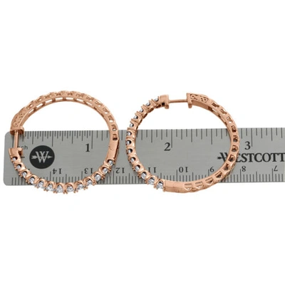 Pre-owned Jfl Diamonds & Timepieces 10k Rose Gold Real Diamond One Row Bezel Set 1.35" Hoops Huggie Earrings 1 Ct. In White