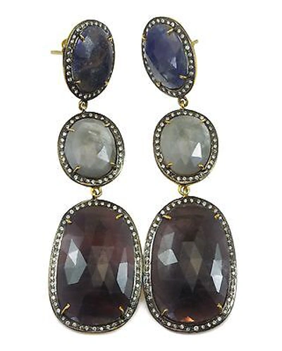 Pre-owned Spyglass Designs Red Blue White Sapphire Earrings Natural Raw Triple 14k Gold Filled Post Stud
