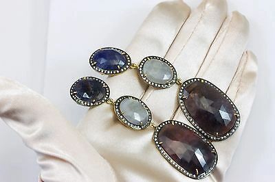 Pre-owned Spyglass Designs Red Blue White Sapphire Earrings Natural Raw Triple 14k Gold Filled Post Stud