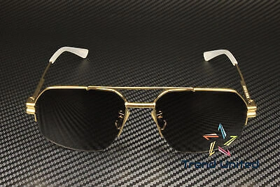 Pre-owned Bottega Veneta Bv1127s 002 Pilot Gold Shiny Grey 57 Mm Unisex Sunglasses