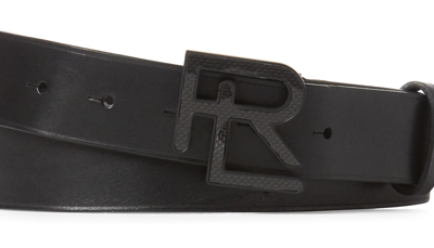 Pre-owned Ralph Lauren Purple Label Mens Black Leather Carbon Fiber Rl Logo Buckle Belt