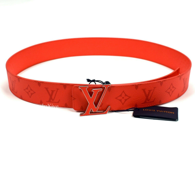 Pre-owned Louis Vuitton Red Monogram Lv Initiales Logo Buckle Belt
