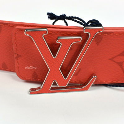 Pre-owned Louis Vuitton Red Monogram Lv Initiales Logo Buckle Belt