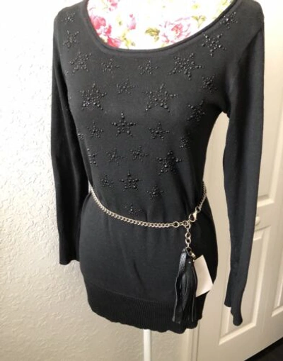 Pre-owned Gucci Auth.  Black Leather Tassel Chain Belt With Interlocking Gg Charm 95/38