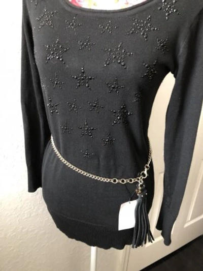 Pre-owned Gucci Auth.  Black Leather Tassel Chain Belt With Interlocking Gg Charm 95/38