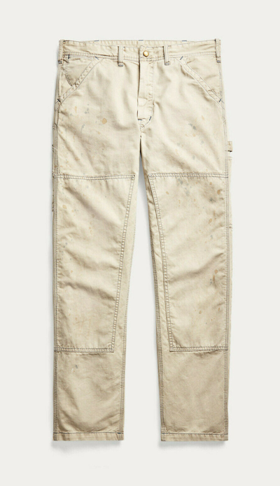 Pre-owned Ralph Lauren Rrl Distressed Stained Japanese Twill Carpenter Pants $395 In Gray