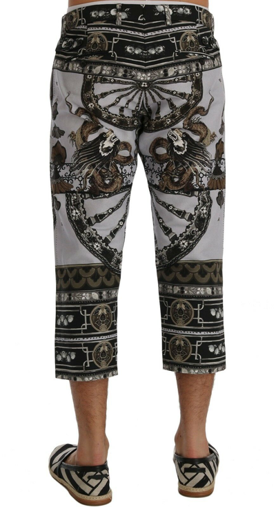 Pre-owned Dolce & Gabbana Pants Capri Trousers Dragon Cotton Linen S. It48 / W34 Rrp $880 In Gray