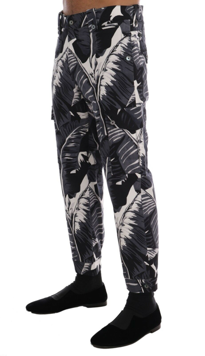 Pre-owned Dolce & Gabbana Pants Gray Banana Leaf Cotton Stretch Capri It50 / W36 Rrp $1000