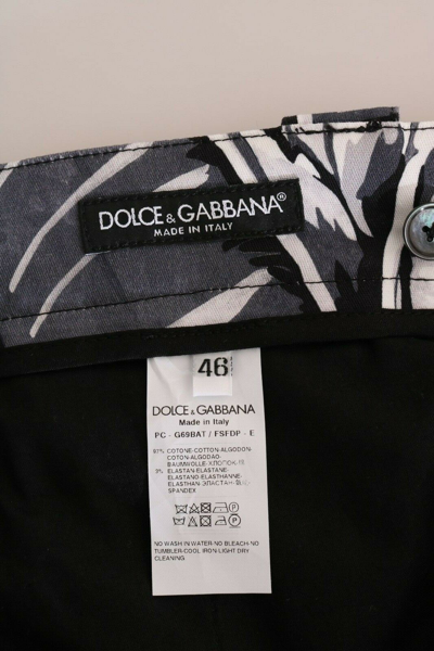 Pre-owned Dolce & Gabbana Pants Gray Banana Leaf Cotton Stretch Capri It50 / W36 Rrp $1000