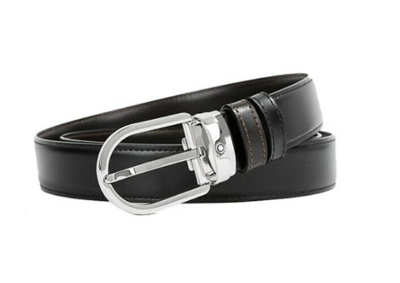 Pre-owned Montblanc 38157 Classic Star Logo Reversible Belt Leather 1x45" Eu Made For Gift In Black & Brown (both Side Use)
