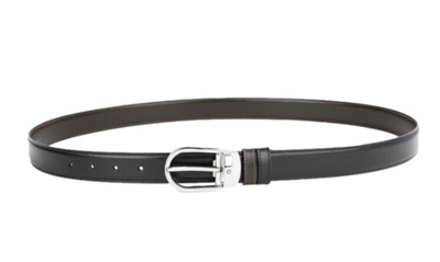 Pre-owned Montblanc 38157 Classic Star Logo Reversible Belt Leather 1x45" Eu Made For Gift In Black & Brown (both Side Use)