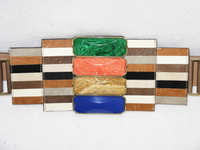 Pre-owned Fendi Rare Rare Semi Precious Stone Lapis Jasper Malachite Mosaic Belt Xxs $1520