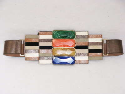 Pre-owned Fendi Rare Rare Semi Precious Stone Lapis Jasper Malachite Mosaic Belt Xxs $1520