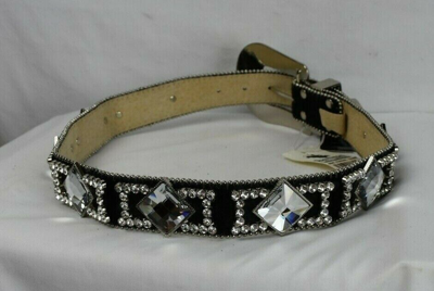 Pre-owned Wildfire Black  Leather And Crystal Belt Size 30-32