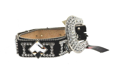 Pre-owned Wildfire Black  Leather And Crystal Belt Size 30-32