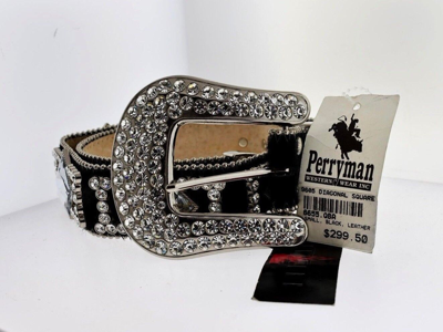 Pre-owned Wildfire Black  Leather And Crystal Belt Size 30-32