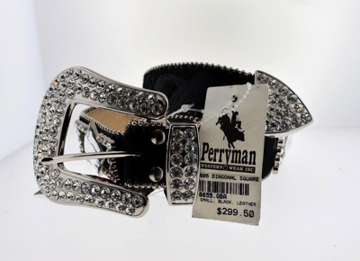 Pre-owned Wildfire Black  Leather And Crystal Belt Size 30-32