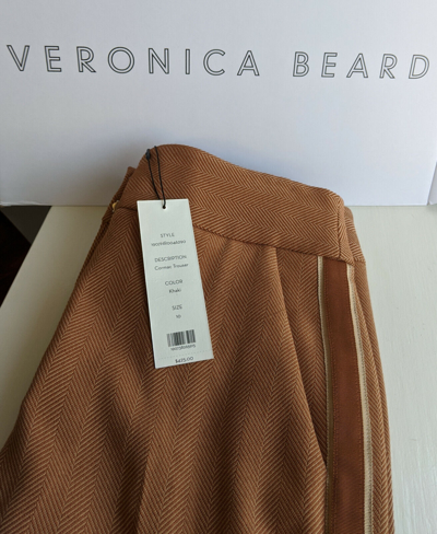 Pre-owned Veronica Beard 8 10 16  Cormac Stripe Cropped Flare Pants Trouser Khaki Camel