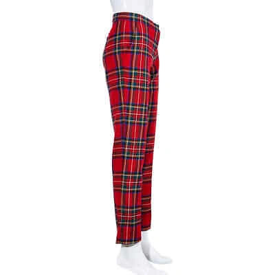 Pre-owned Burberry Ladies Pants Slim Bright Red Tartan Pants