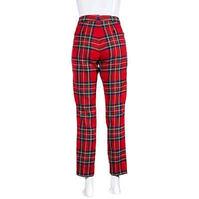 Pre-owned Burberry Ladies Pants Slim Bright Red Tartan Pants