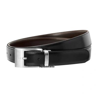 Pre-owned Montblanc Genuine  Black/brown Reversible Satin Finish Leather Belt 9788 $310