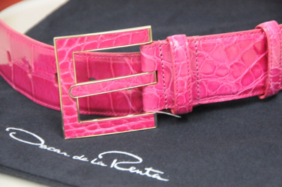 Pre-owned Oscar De La Renta $1590  Alligator Crocodile Waist Belt Pink Magenta Small S