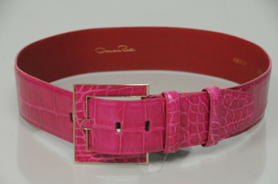 Pre-owned Oscar De La Renta $1590  Alligator Crocodile Waist Belt Pink Magenta Small S