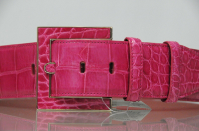 Pre-owned Oscar De La Renta $1590  Alligator Crocodile Waist Belt Pink Magenta Small S