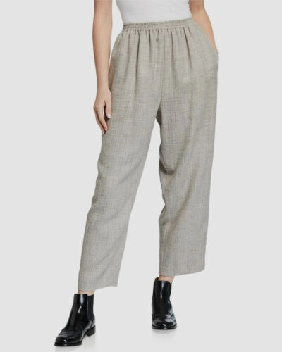 Pre-owned Eskandar $1395  Women's Gray Elastic-waistband Wool Stretch Wide-leg Pants Size 4