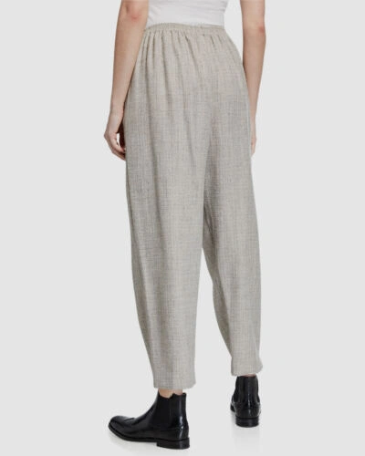 Pre-owned Eskandar $1395  Women's Gray Elastic-waistband Wool Stretch Wide-leg Pants Size 4