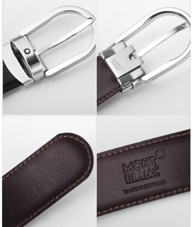 Pre-owned Montblanc 38157 Men Belt Classic Reversible Cowhide Leather Belt With Free Gift In Black