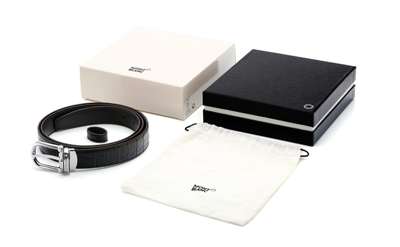 Pre-owned Montblanc Classic Line 114391 Chrome-tanned Leather Men's Belt In Black