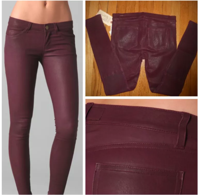 Pre-owned Current Elliott $998 Sz. 27, 28  Fig Leather Zip Stiletto Skinny Jeans Pants In Purple