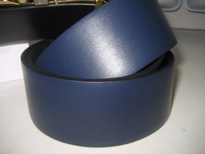Pre-owned Ferragamo $495 Salvatore  Reversible Blue Black Smooth Leather Wide Gold Belt