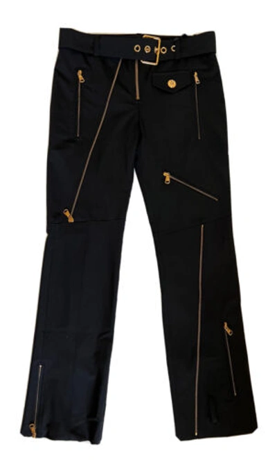 Pre-owned Versace $1525  Women's Black Multi Zip Wool Pants 4 Us (38 Euro) A87140 It