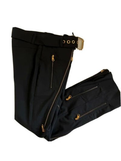 Pre-owned Versace $1525  Women's Black Multi Zip Wool Pants 4 Us (38 Euro) A87140 It