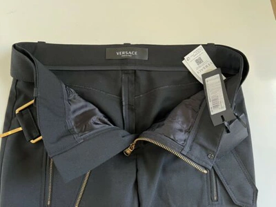 Pre-owned Versace $1525  Women's Black Multi Zip Wool Pants 4 Us (38 Euro) A87140 It