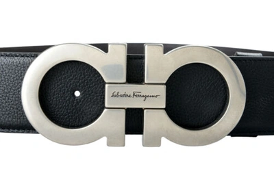 Pre-owned Ferragamo Salvatore  Men's Black 100% Leather Buckle Decorated Belt