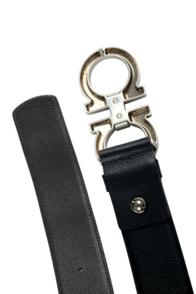 Pre-owned Ferragamo Salvatore  Men's Black 100% Leather Buckle Decorated Belt