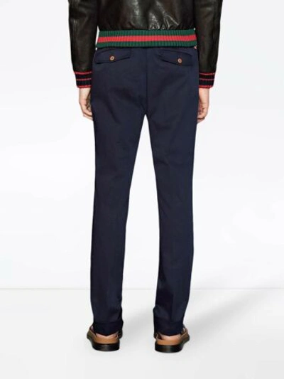 Pre-owned Gucci Bee Web Stretch Gabardine Navy Blue Trouser Pants 46eu/30us $680.00