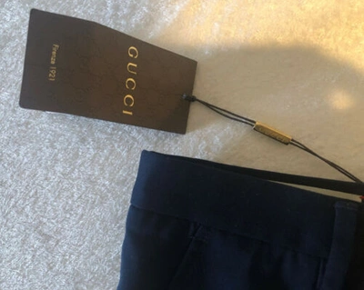 Pre-owned Gucci Bee Web Stretch Gabardine Navy Blue Trouser Pants 46eu/30us $680.00