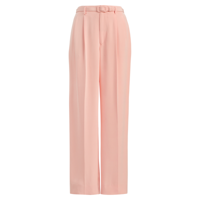 Pre-owned Ralph Lauren $1,490  Collection Kenley Silk Crepe Leather Belt Wide Leg Pants In Pink
