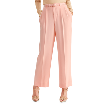 Pre-owned Ralph Lauren $1,490  Collection Kenley Silk Crepe Leather Belt Wide Leg Pants In Pink