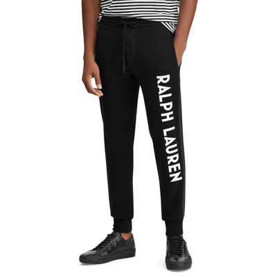 Pre-owned Ralph Lauren Purple Label $695  Fleece Double Knit Logo Track Pants Relax Jogger In Black