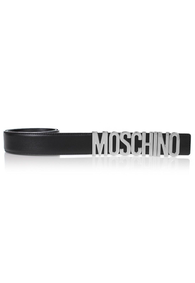 Pre-owned Moschino Ss17  Couture Jeremy Scott Black Leather Belt With Silver Lettering Logo In Silver/black