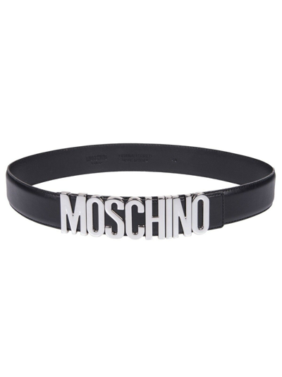 Pre-owned Moschino Ss17  Couture Jeremy Scott Black Leather Belt With Silver Lettering Logo In Silver/black
