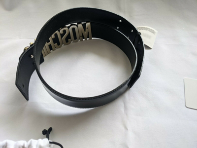 Pre-owned Moschino Ss17  Couture Jeremy Scott Black Leather Belt With Silver Lettering Logo In Silver/black