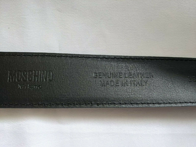 Pre-owned Moschino Ss17  Couture Jeremy Scott Black Leather Belt With Silver Lettering Logo In Silver/black