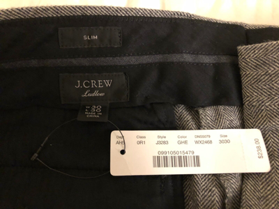 Pre-owned Jcrew J.crew Ludlow Pant In Grey Italian Herringbone Flannel Wool Blend, 30x30 In Gray